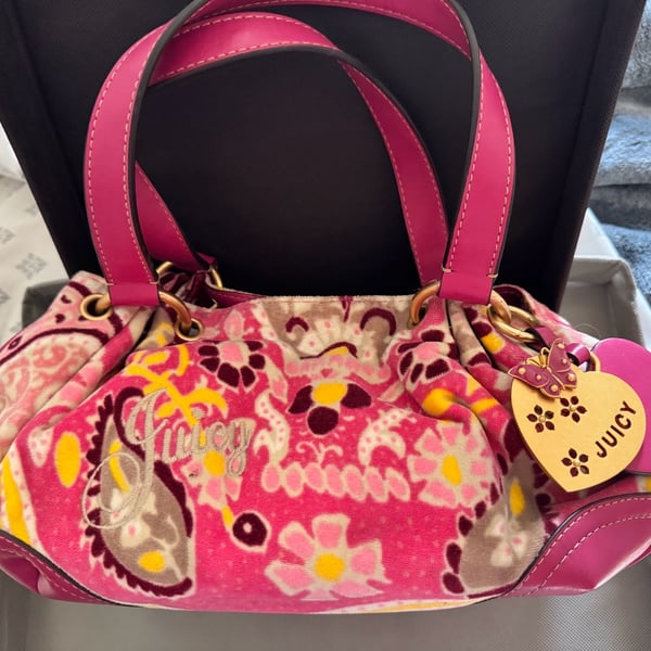 Juicy Couture Floral Terry Cloth Shoulder Bag Pink Y2K