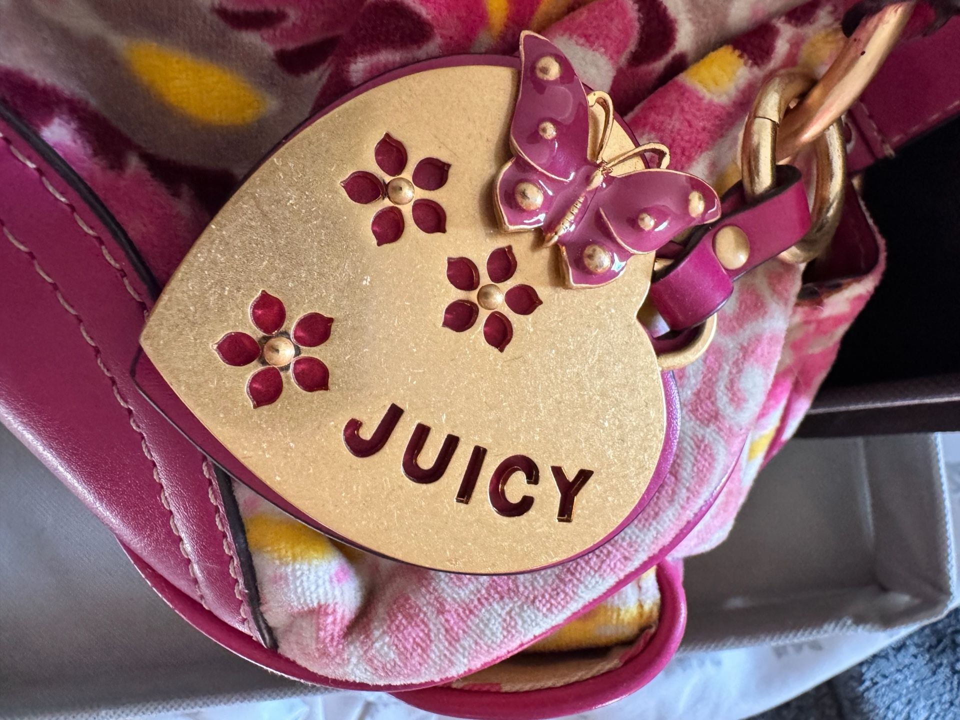 Juicy Couture Floral Terry Cloth Shoulder Bag Pink Y2K 4
