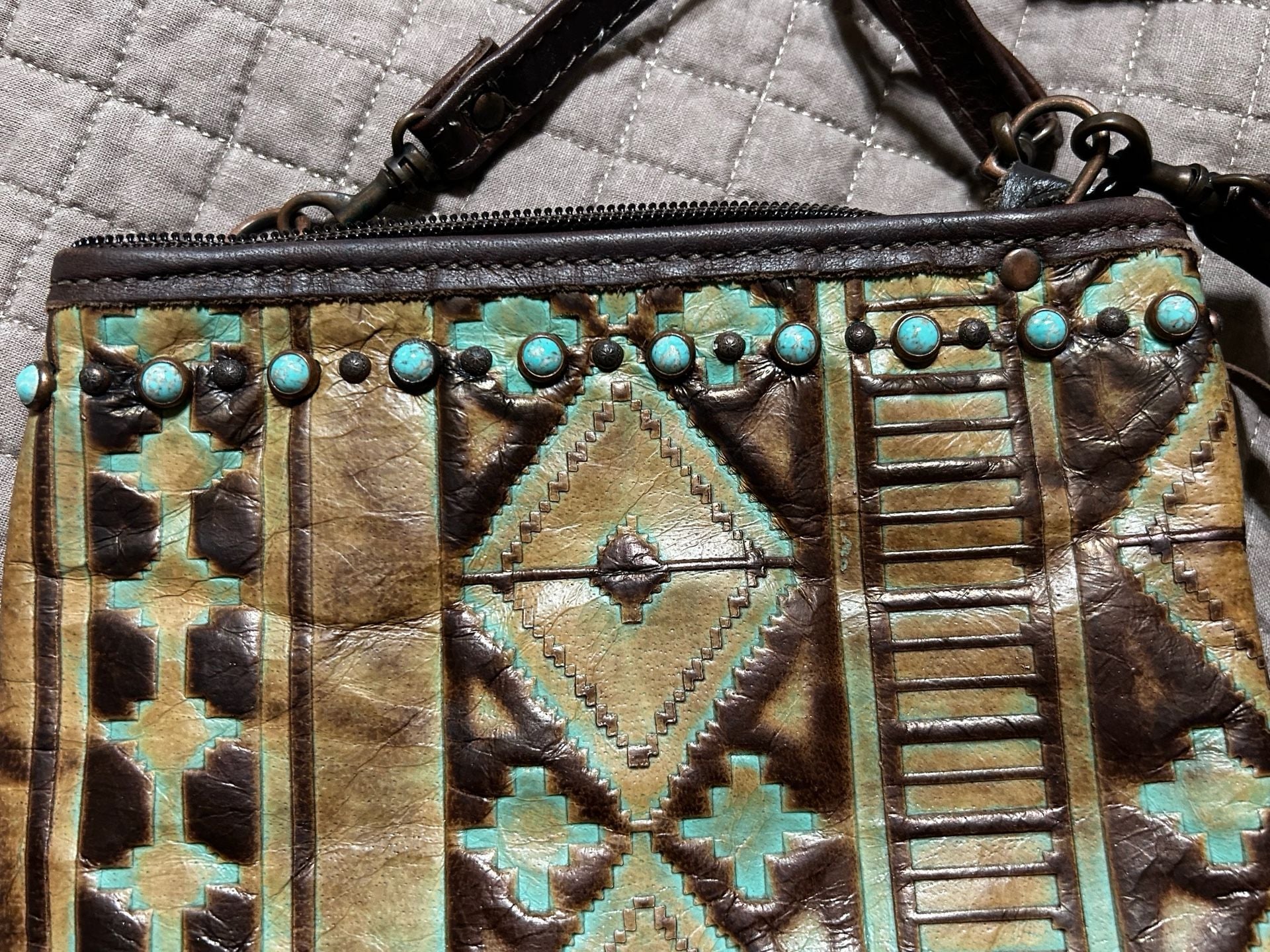Double J Saddlery Laredo Little Clutch Turquoise Brown Leather Crossbody Bag 7