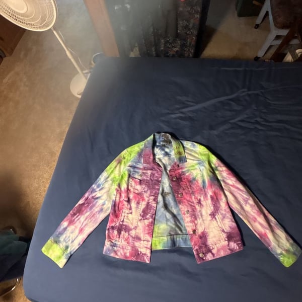 Croft & Barrow Denim Jacket Size M Multi Color Tie Dye Stretch