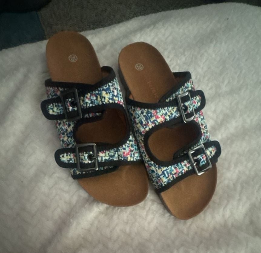 Bernie Mev Slide Sandal Size 39 Multi Woven Buckle 2