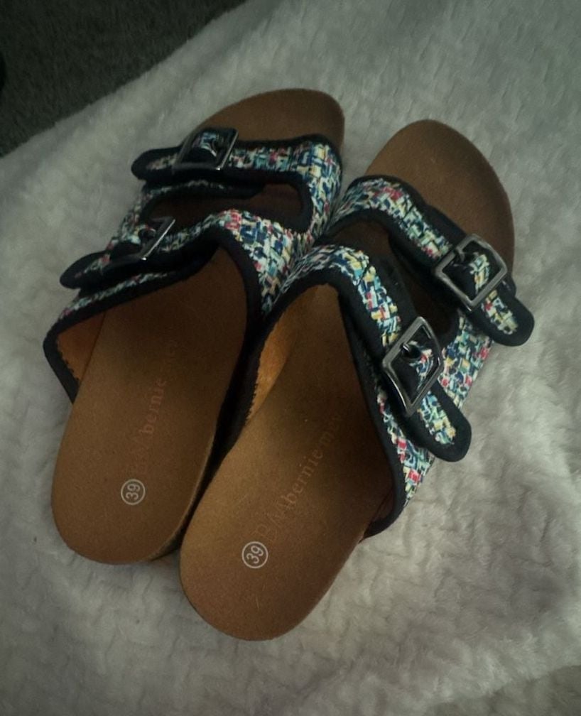 Bernie Mev Slide Sandal Size 39 Multi Woven Buckle 3