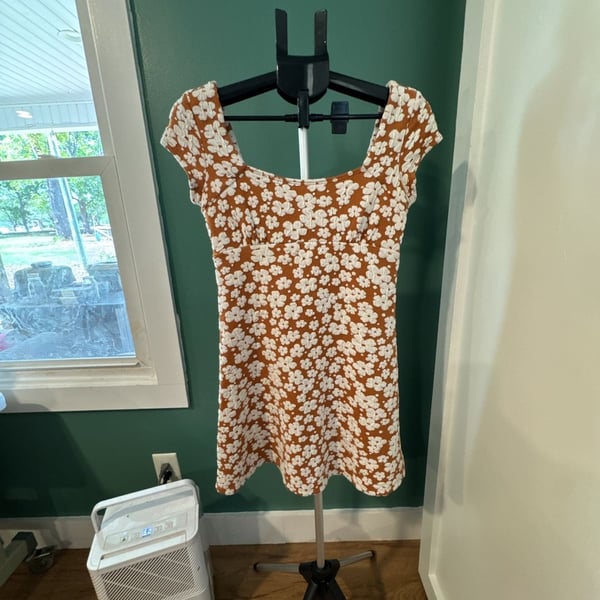 Altar'd State Floral Mini Dress Size M Brown White Daisy Milkmaid