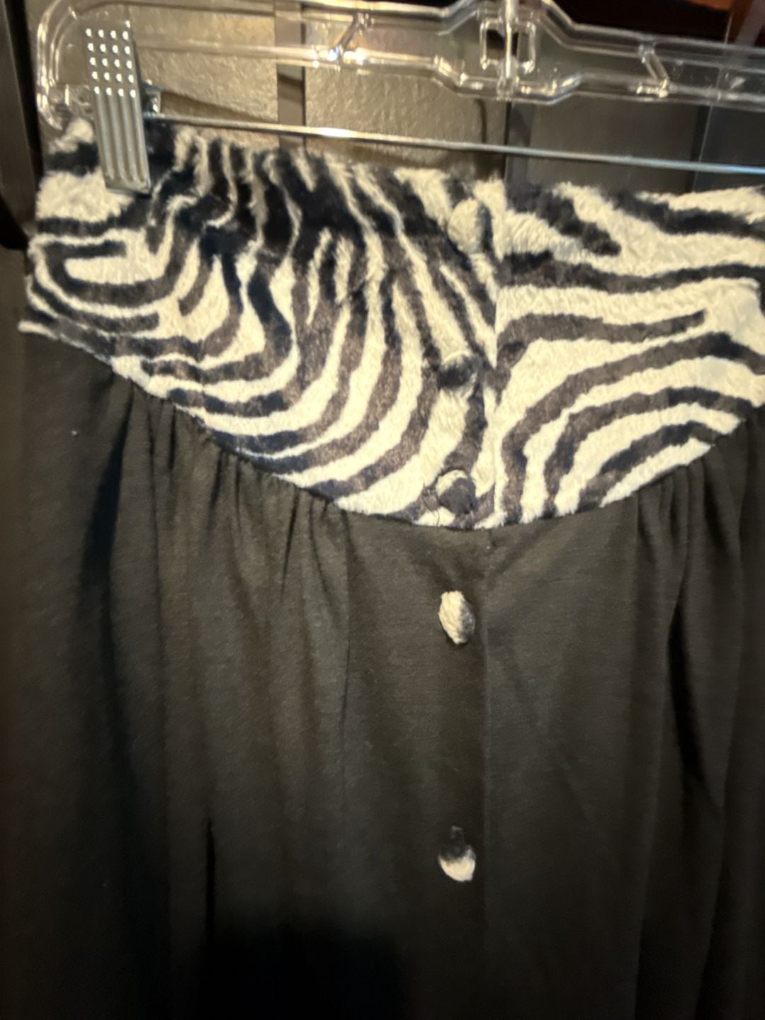Vintage 80’s Tape Measure New York Midi Skirt Size L Black Wool Zebra Faux Fur 3