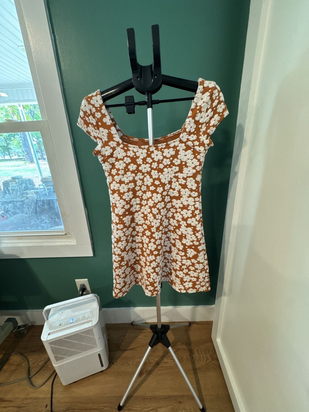 Altar'd State Floral Mini Dress Size M Brown White Daisy Milkmaid 3