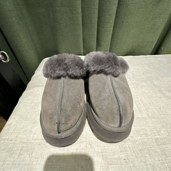 UGG Disquette Slippers Charcoal Gray Suede Platform