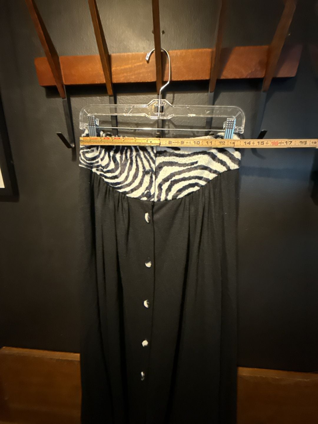 Vintage 80’s Tape Measure New York Midi Skirt Size L Black Wool Zebra Faux Fur 9