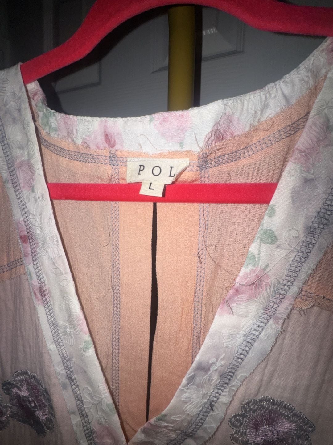 POL Floral Embroidered Size L Peach Tank Top 3