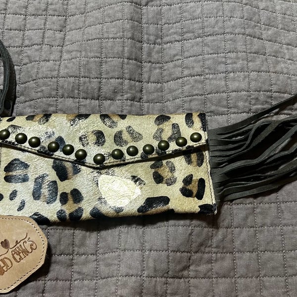 Southern Fried Chics Leopard Fringe Wristlet Wallet Hair On Hide