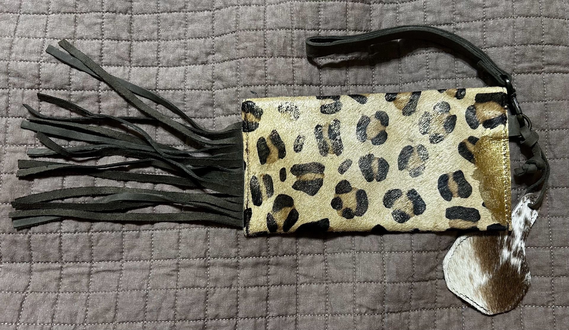 Southern Fried Chics Leopard Fringe Wristlet Wallet Hair On Hide 8