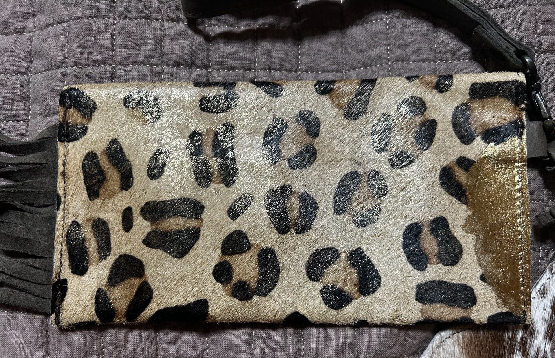 Southern Fried Chics Leopard Fringe Wristlet Wallet Hair On Hide 9