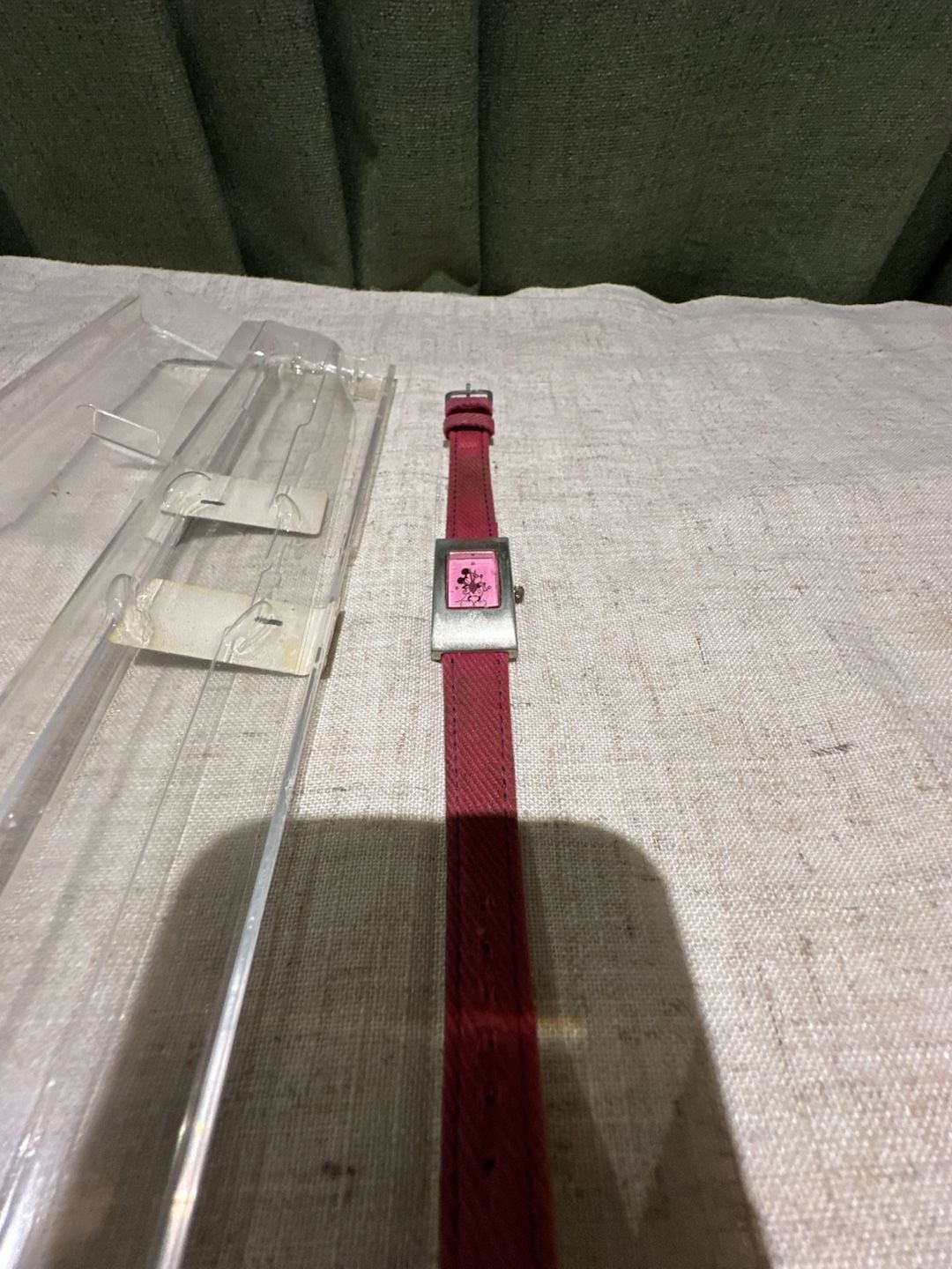 Disney Store Mickey Mouse Wristwatch Pink Dial Red Strap 3