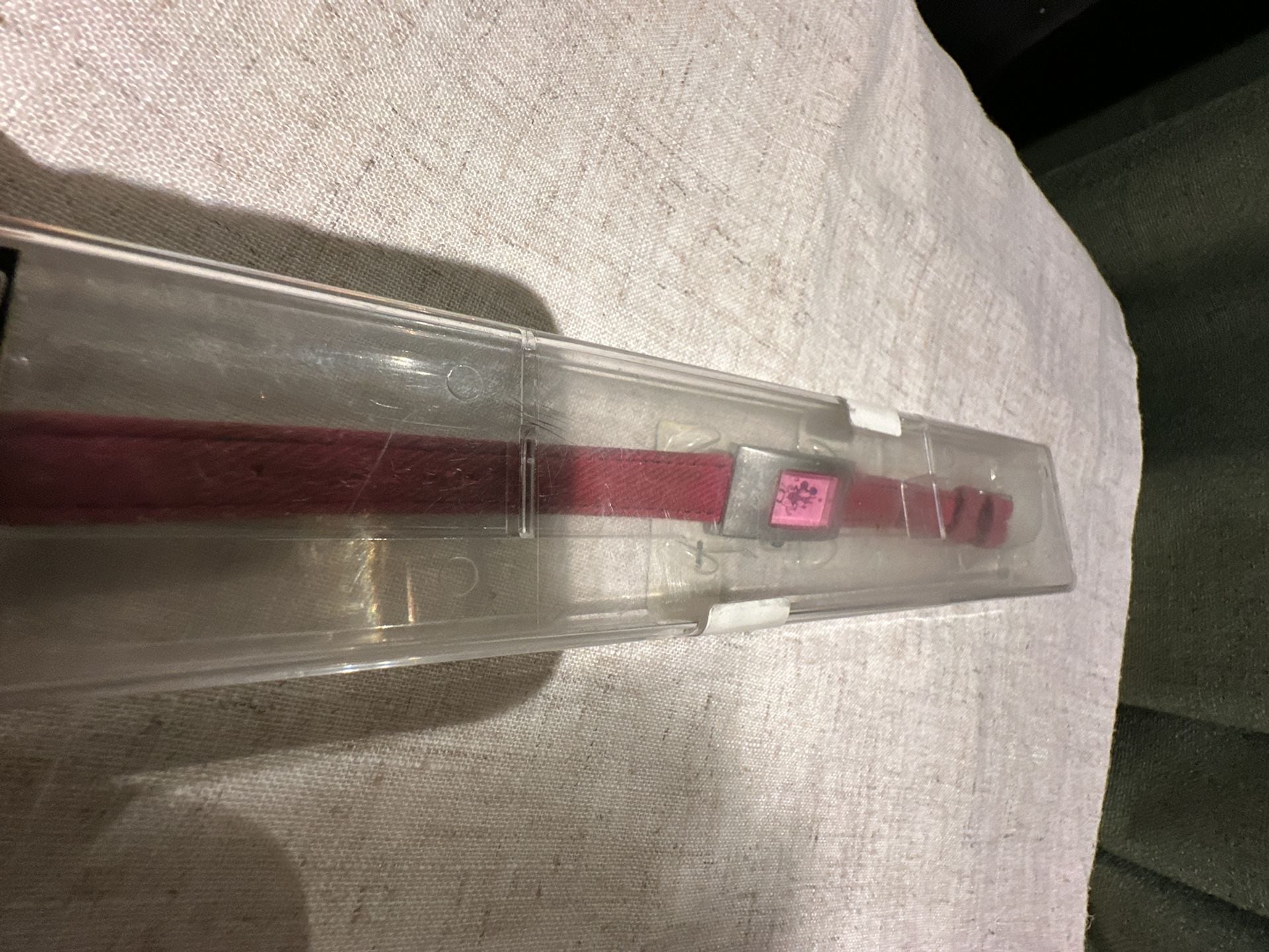Disney Store Mickey Mouse Wristwatch Pink Dial Red Strap 5