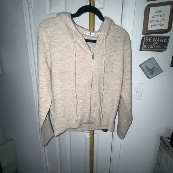 Zenana Knit Zip Up Hoodie Size L Beige Heather Sweater