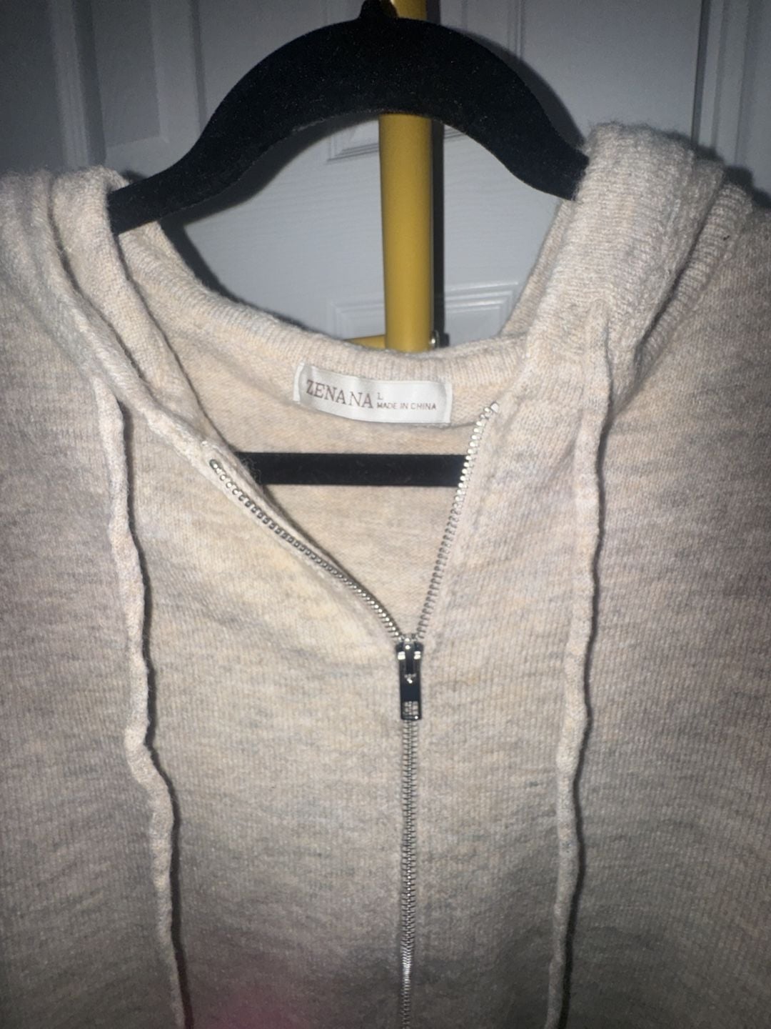 Zenana Knit Zip Up Hoodie Size L Beige Heather Sweater 4