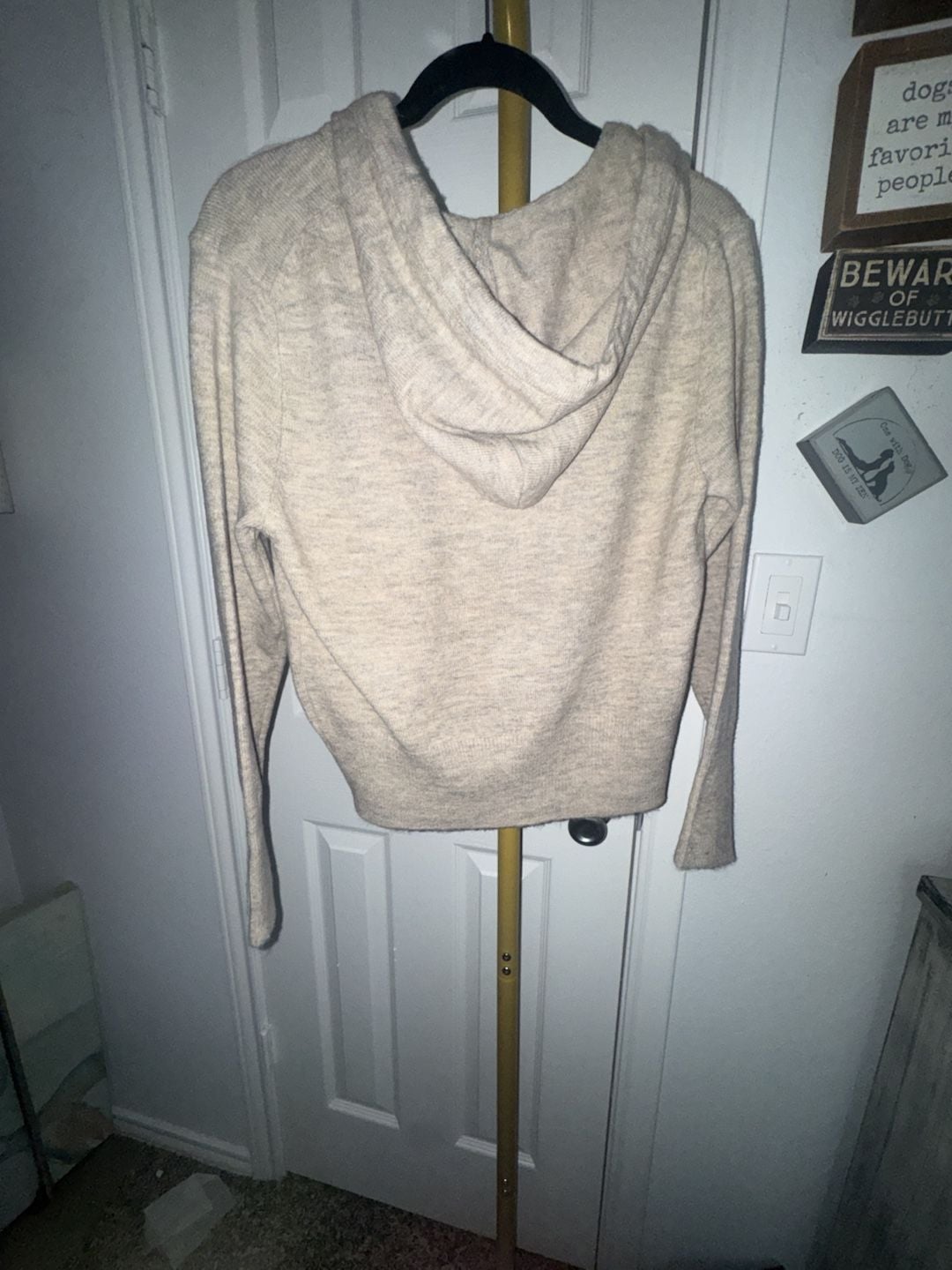 Zenana Knit Zip Up Hoodie Size L Beige Heather Sweater 5