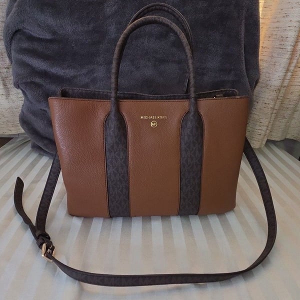 Michael Kors Austin Large Leather Tote Brown Logo
