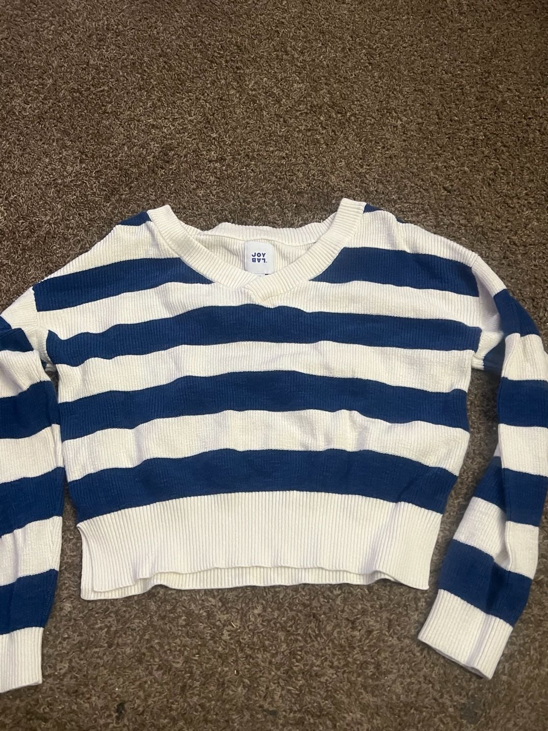 Joy Lab Blue White Striped V-Neck Sweater XS 2