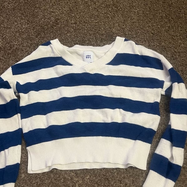 Joy Lab Blue White Striped V-Neck Sweater XS