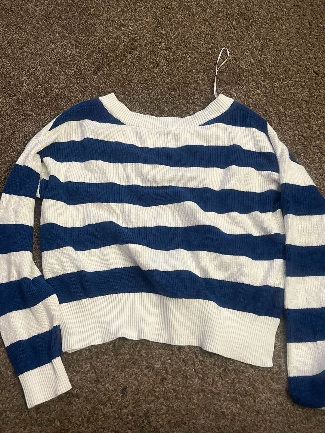 Joy Lab Blue White Striped V-Neck Sweater XS 3