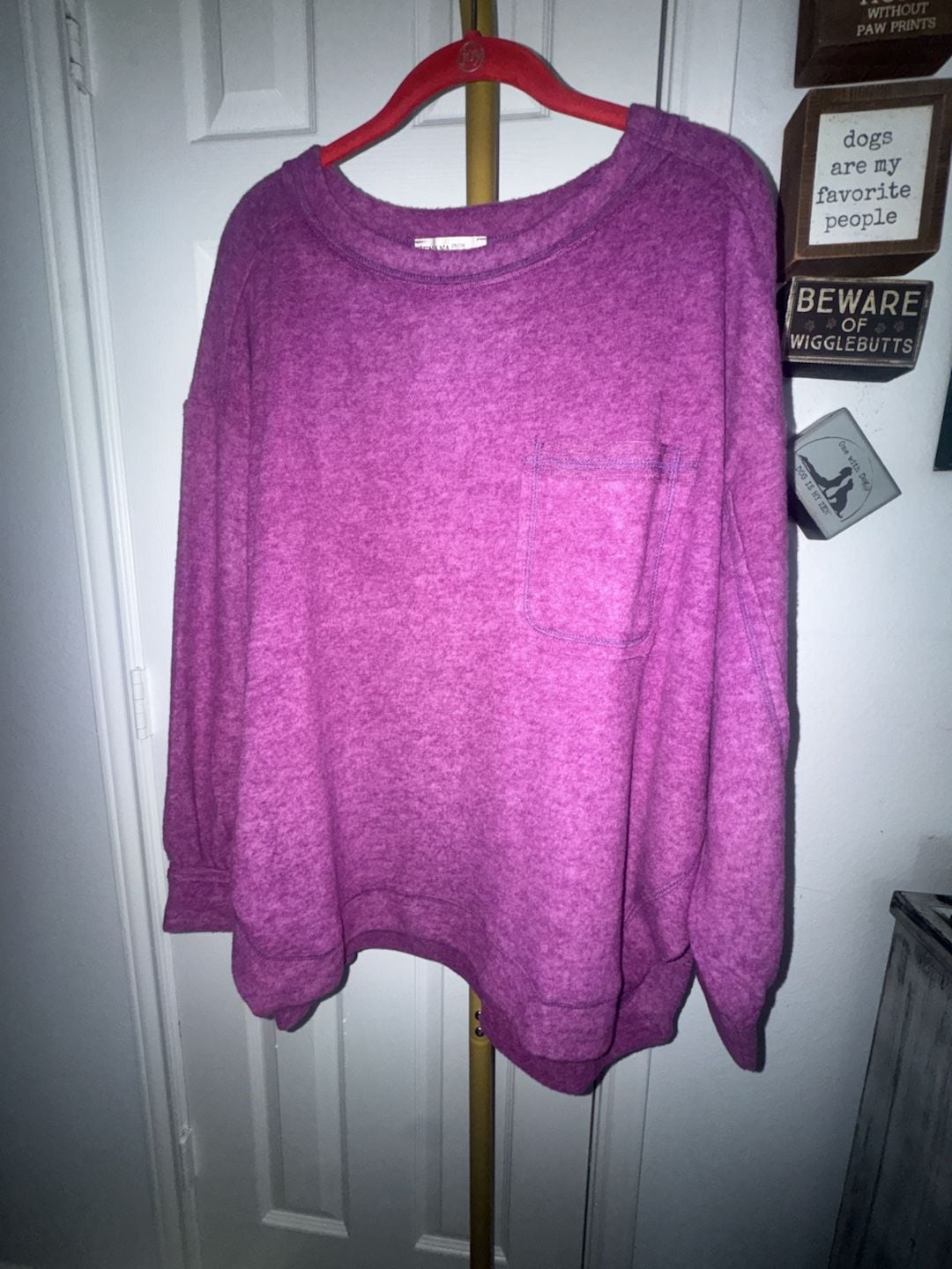 Zenana Oversized Sweater Size 2X/3X Plum Melange Hacci Pocket Long Sleeve 2