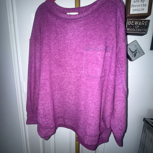 Zenana Oversized Sweater Size 2X/3X Plum Melange Hacci Pocket Long Sleeve
