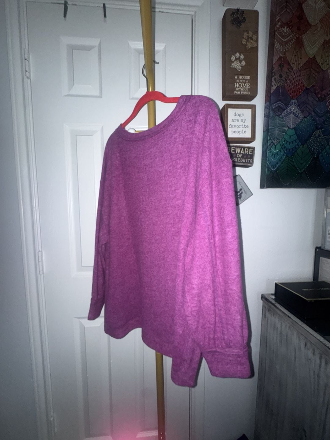 Zenana Oversized Sweater Size 2X/3X Plum Melange Hacci Pocket Long Sleeve 4