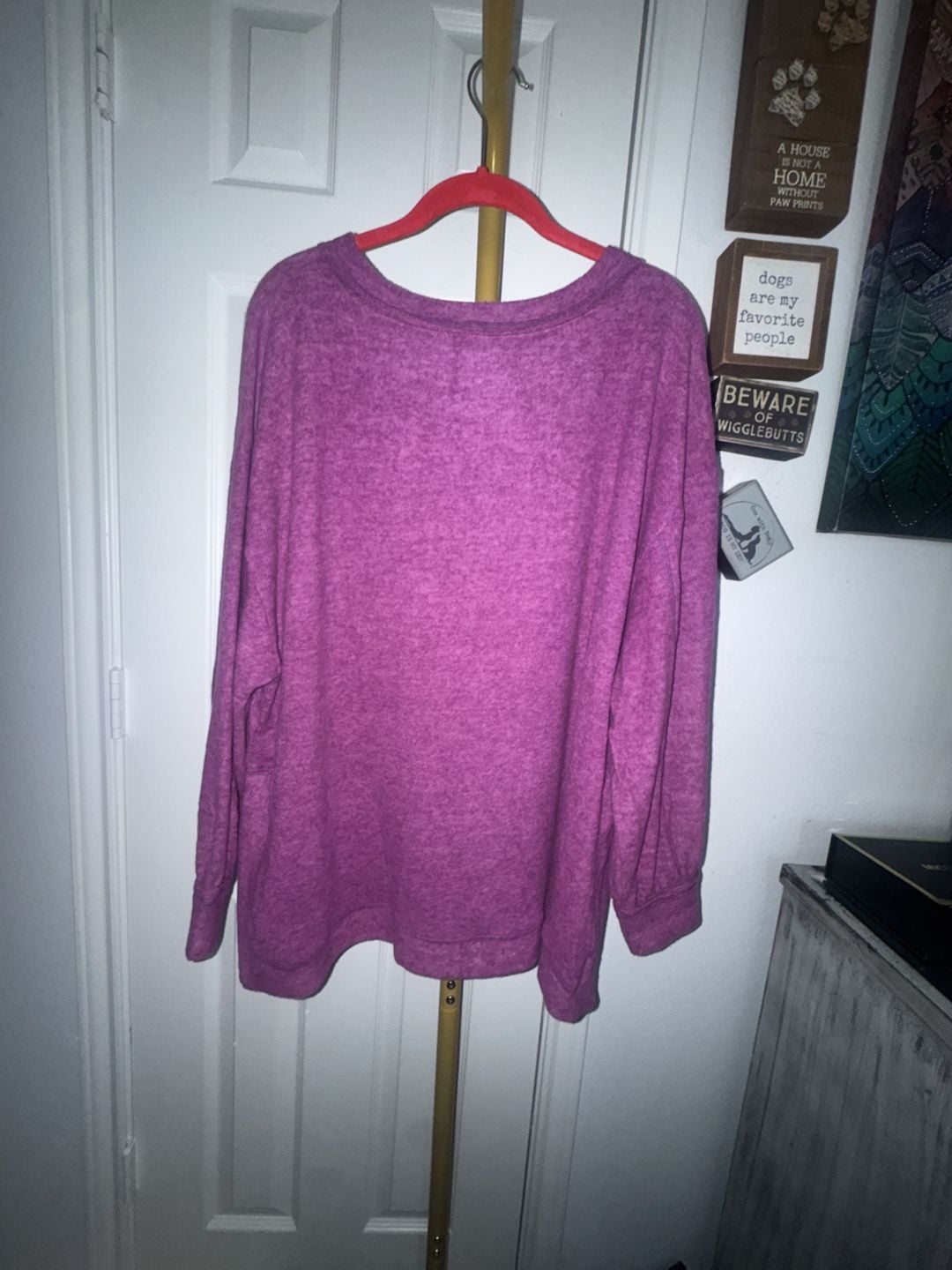 Zenana Oversized Sweater Size 2X/3X Plum Melange Hacci Pocket Long Sleeve 5