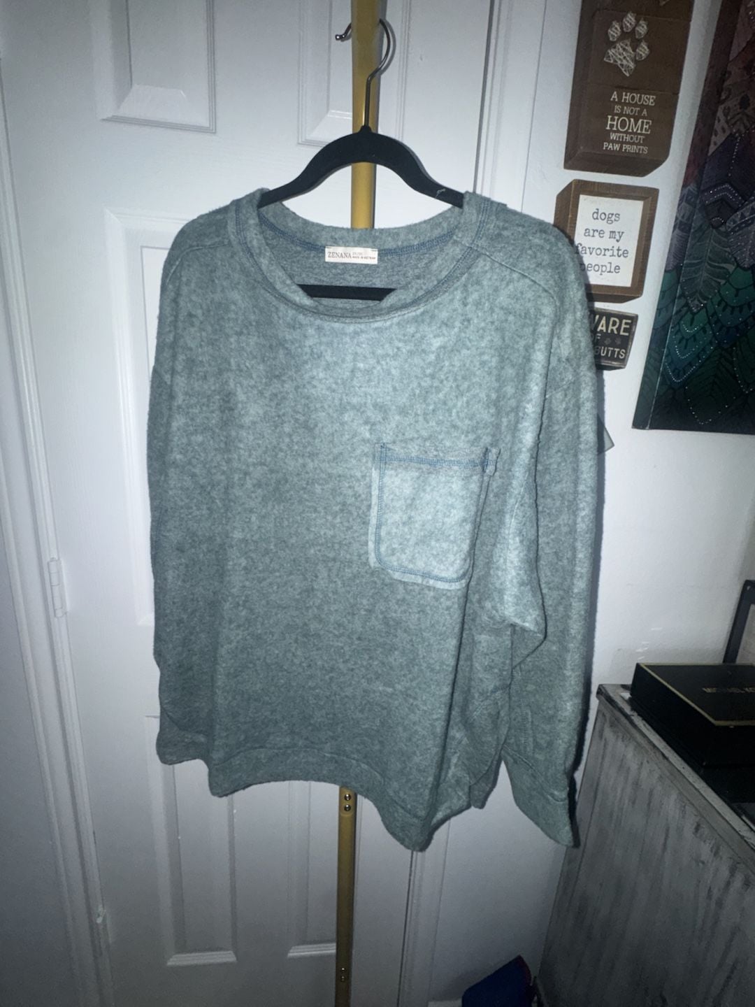 Zenana Brushed Hacci Knit Top Size 2X/3X Green Pocket 2