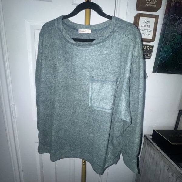 Zenana Brushed Hacci Knit Top Size 2X/3X Green Pocket