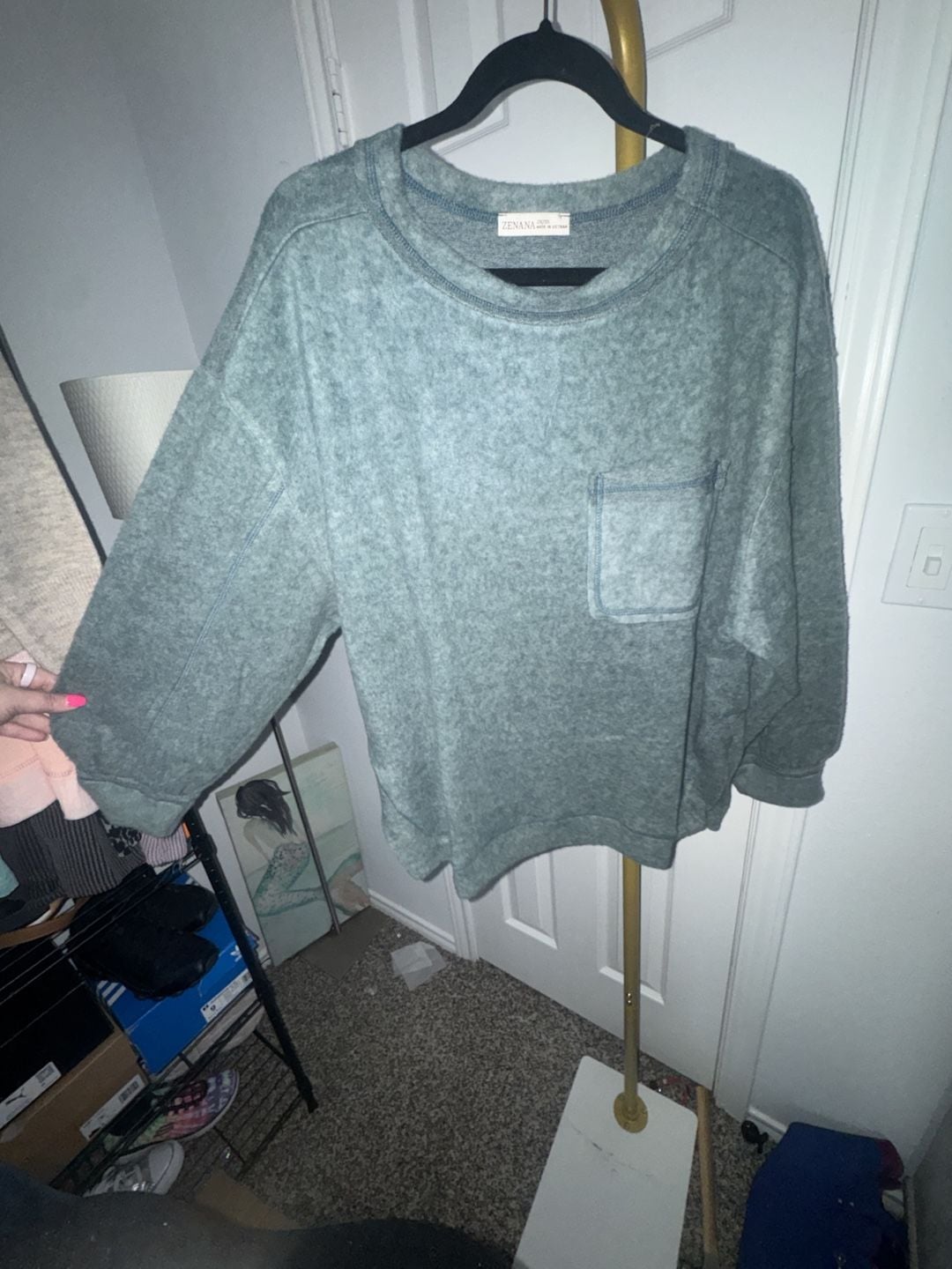 Zenana Brushed Hacci Knit Top Size 2X/3X Green Pocket 5