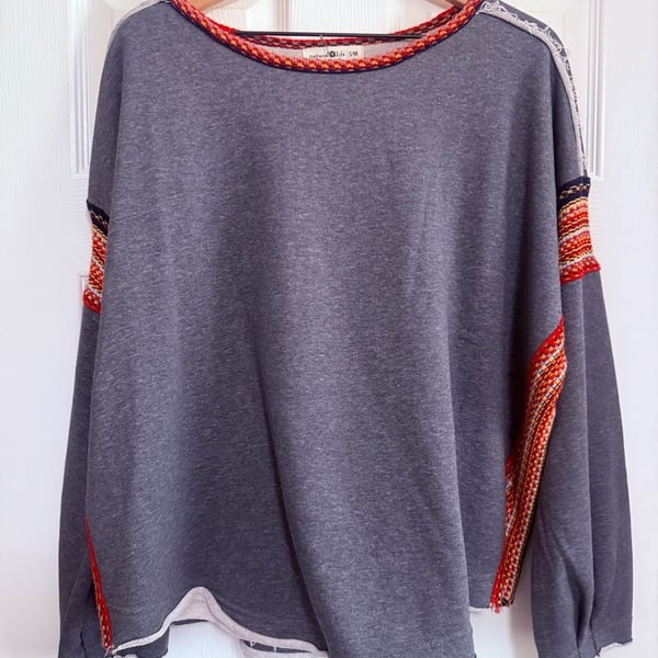 Natural Life Knit Trim Sweatshirt Size S/M Charcoal