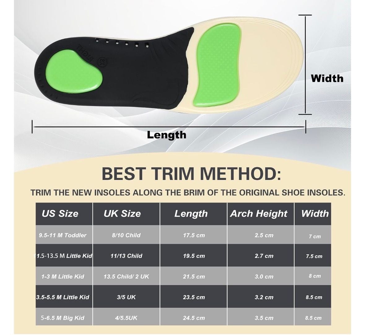 Bacophy Kids Arch Support Insoles Flatfoot Orthotic Inserts ML-XXL 3