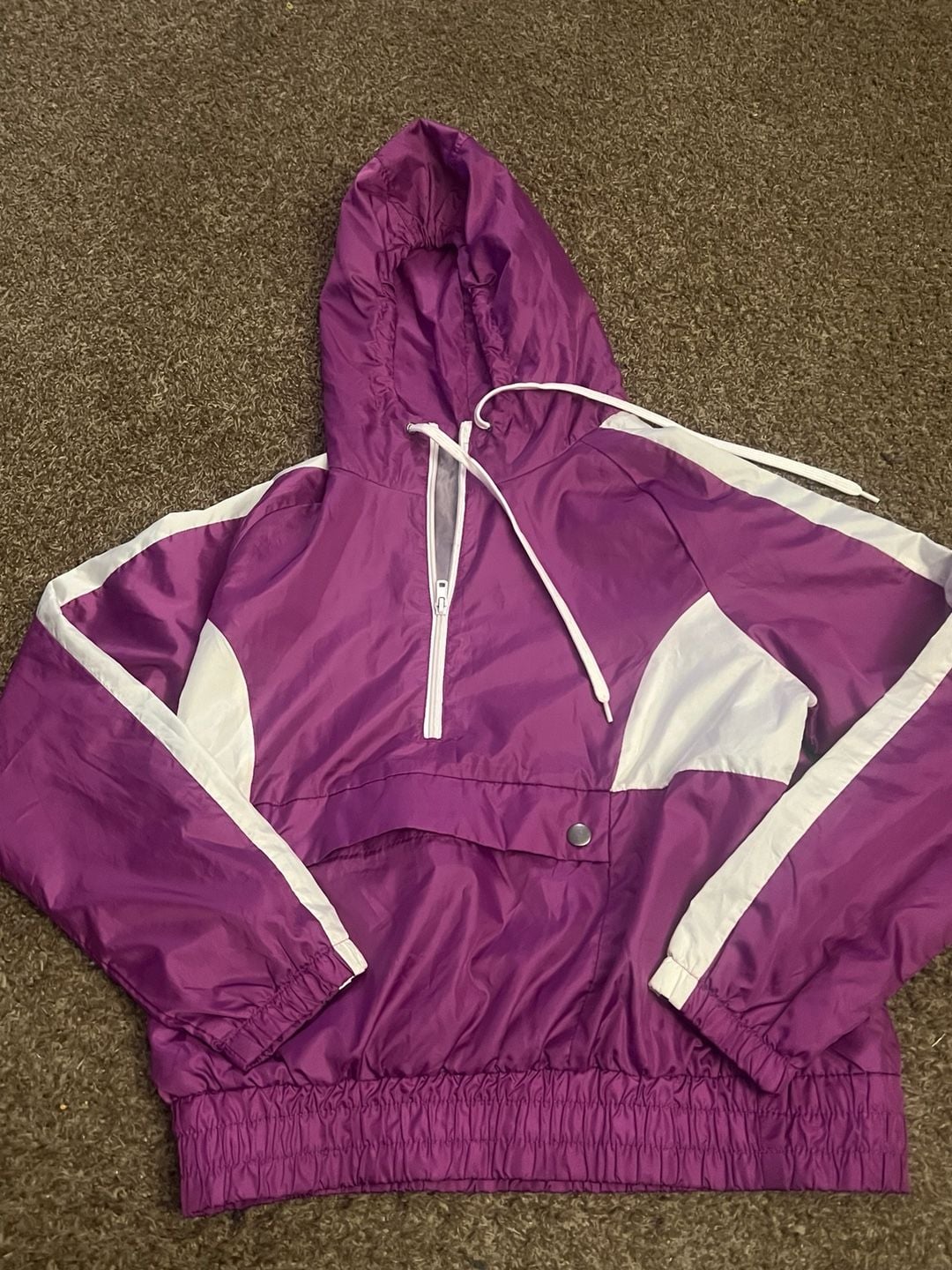 Say What Purple White Windbreaker Jacket Size M Hooded 2