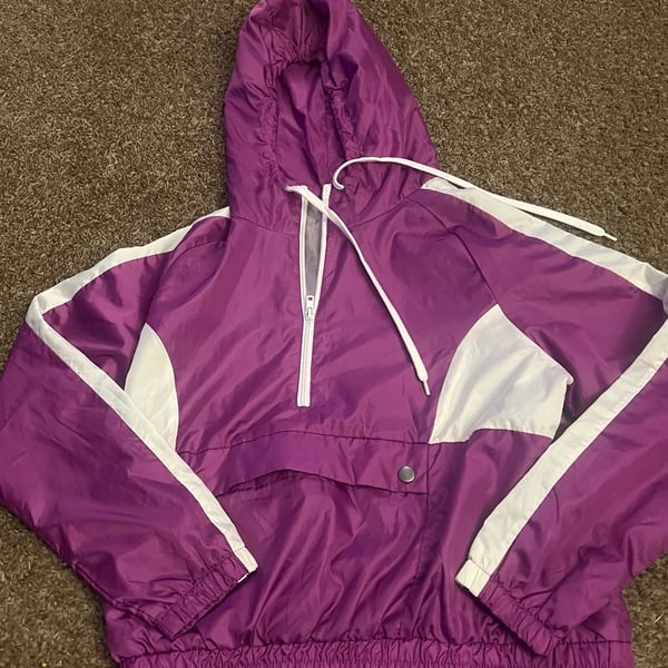 Say What Purple White Windbreaker Jacket Size M Hooded