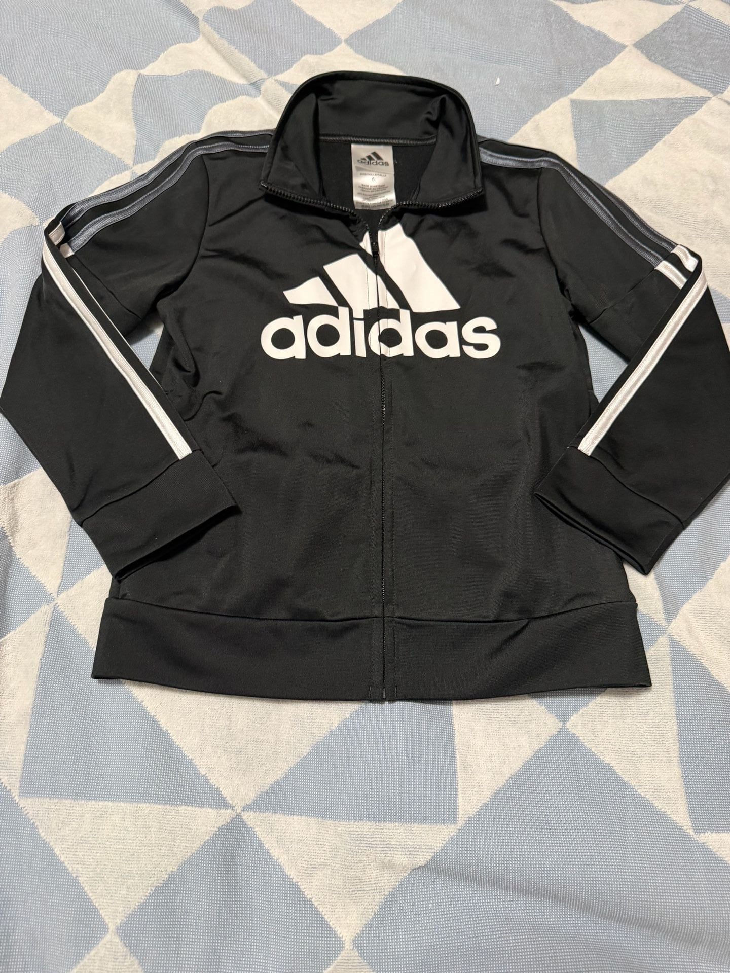 Kids Adidas Track Jacket Size 6 Black White Zip Up Athletic 2