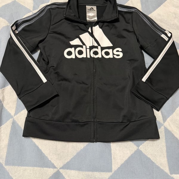 Kids Adidas Track Jacket Size 6 Black White Zip Up Athletic