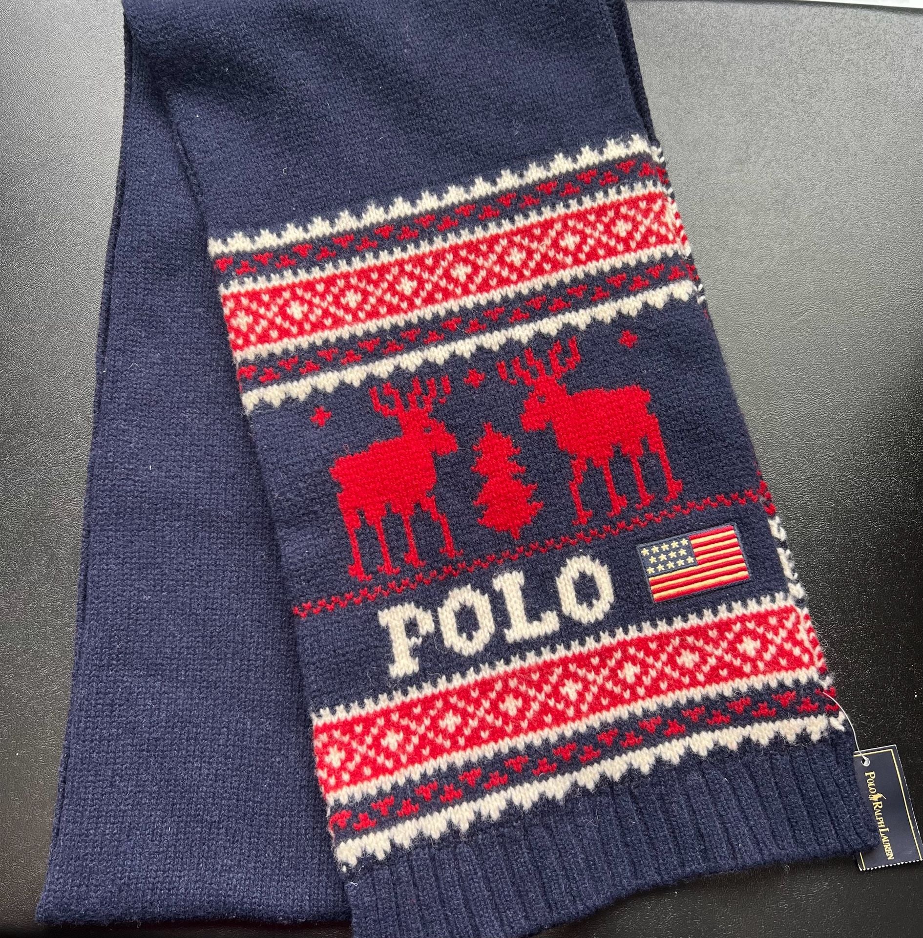 Polo Ralph Lauren Reindeer Fair Isle Lambswool Scarf Navy Red 1
