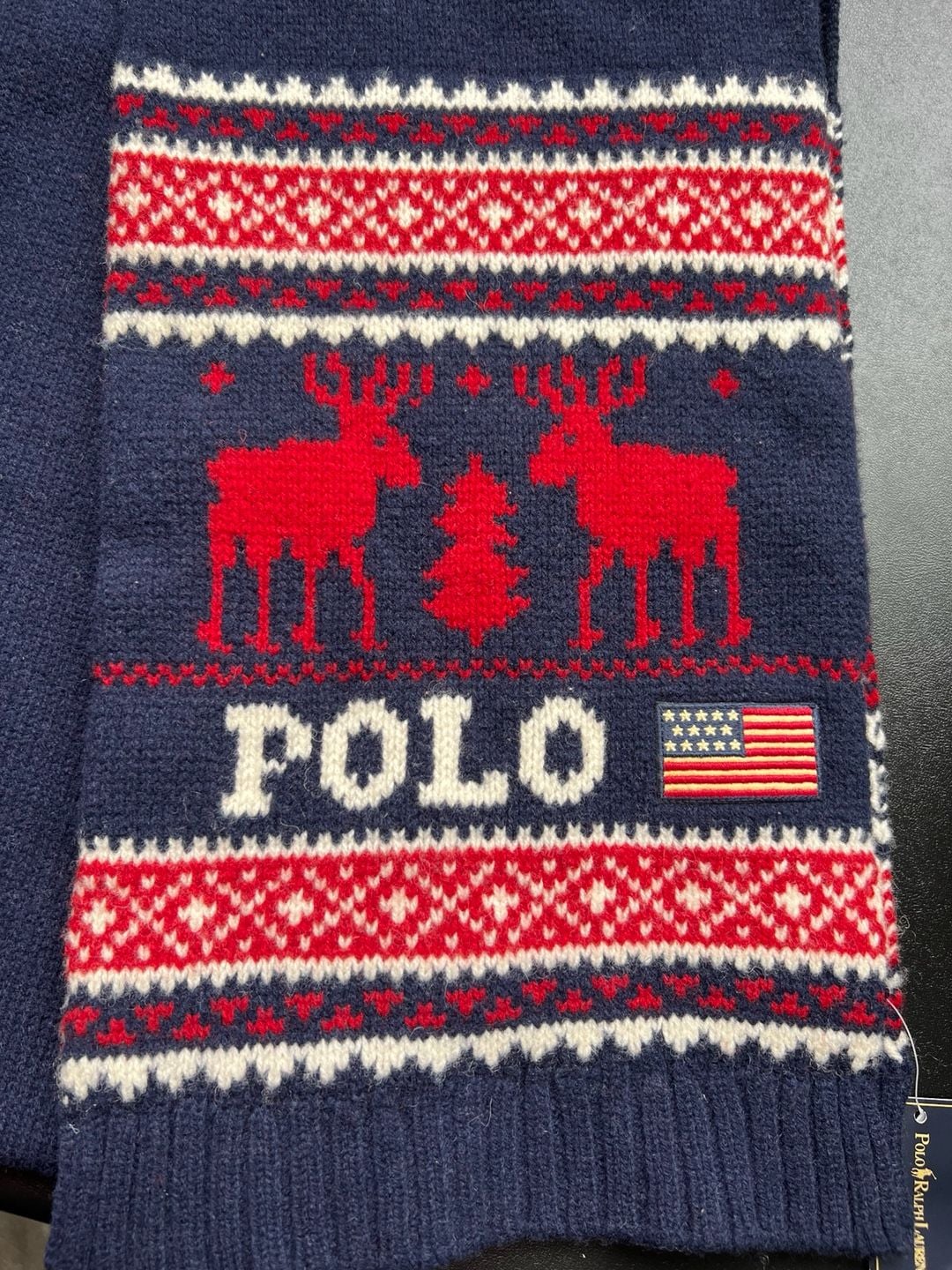 Polo Ralph Lauren Reindeer Fair Isle Lambswool Scarf Navy Red 2
