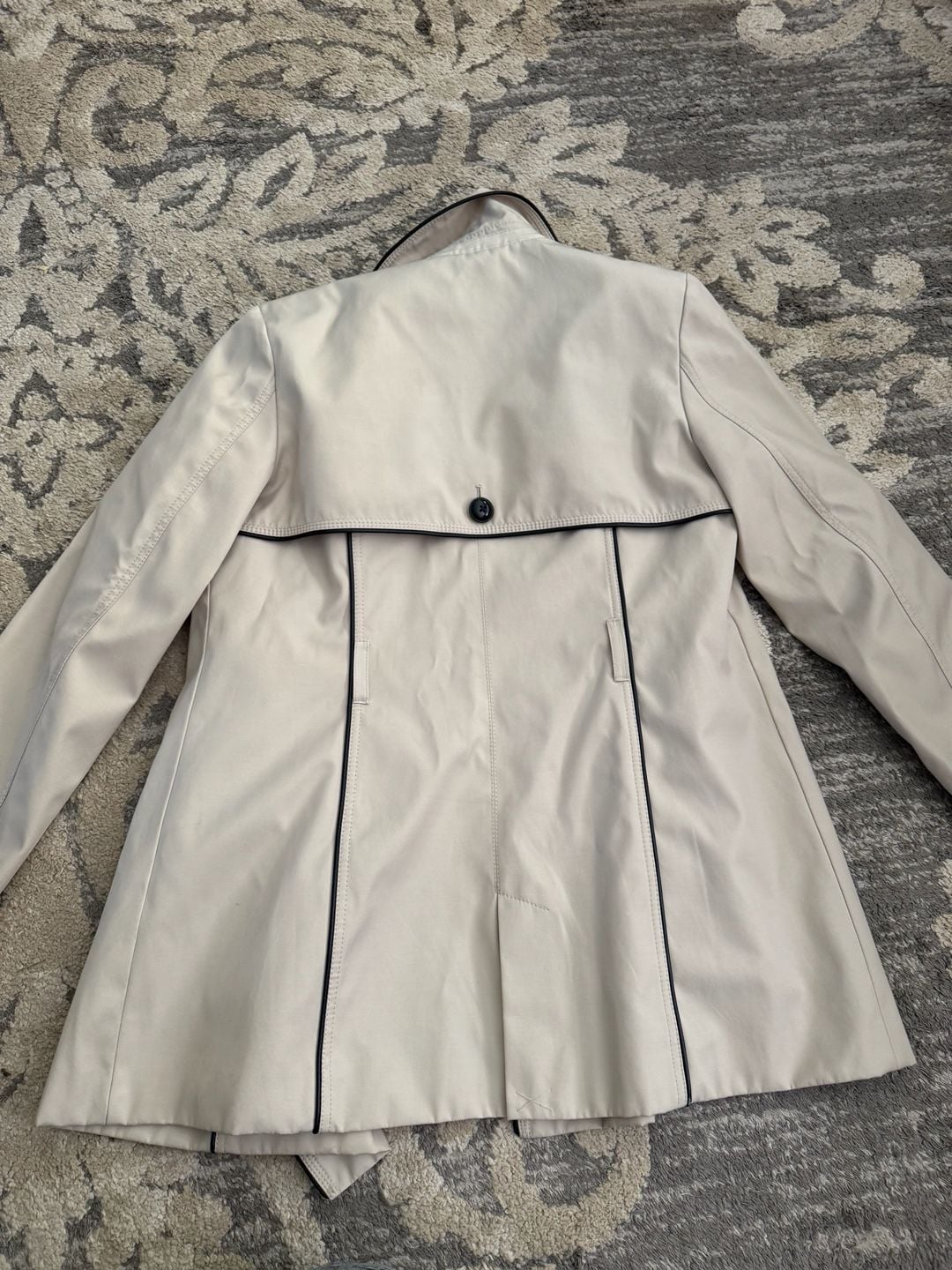 Worthington Trench Coat Size L Cream Black Piping Double Breasted Jacket 6