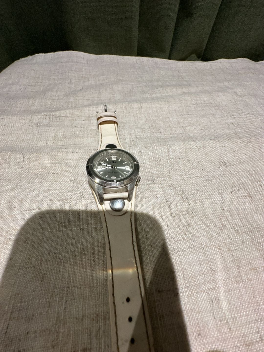 Athletic Works AW160BD Quartz Watch White Leather Band Silver Tone 2