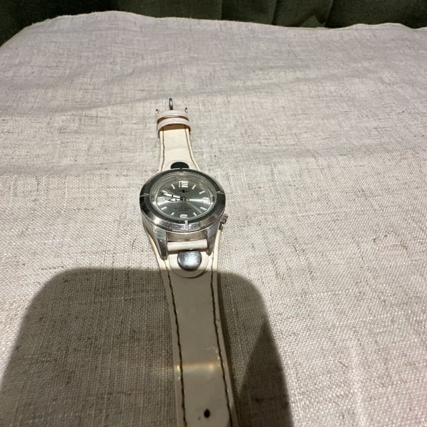 Athletic Works AW160BD Quartz Watch White Leather Band Silver Tone