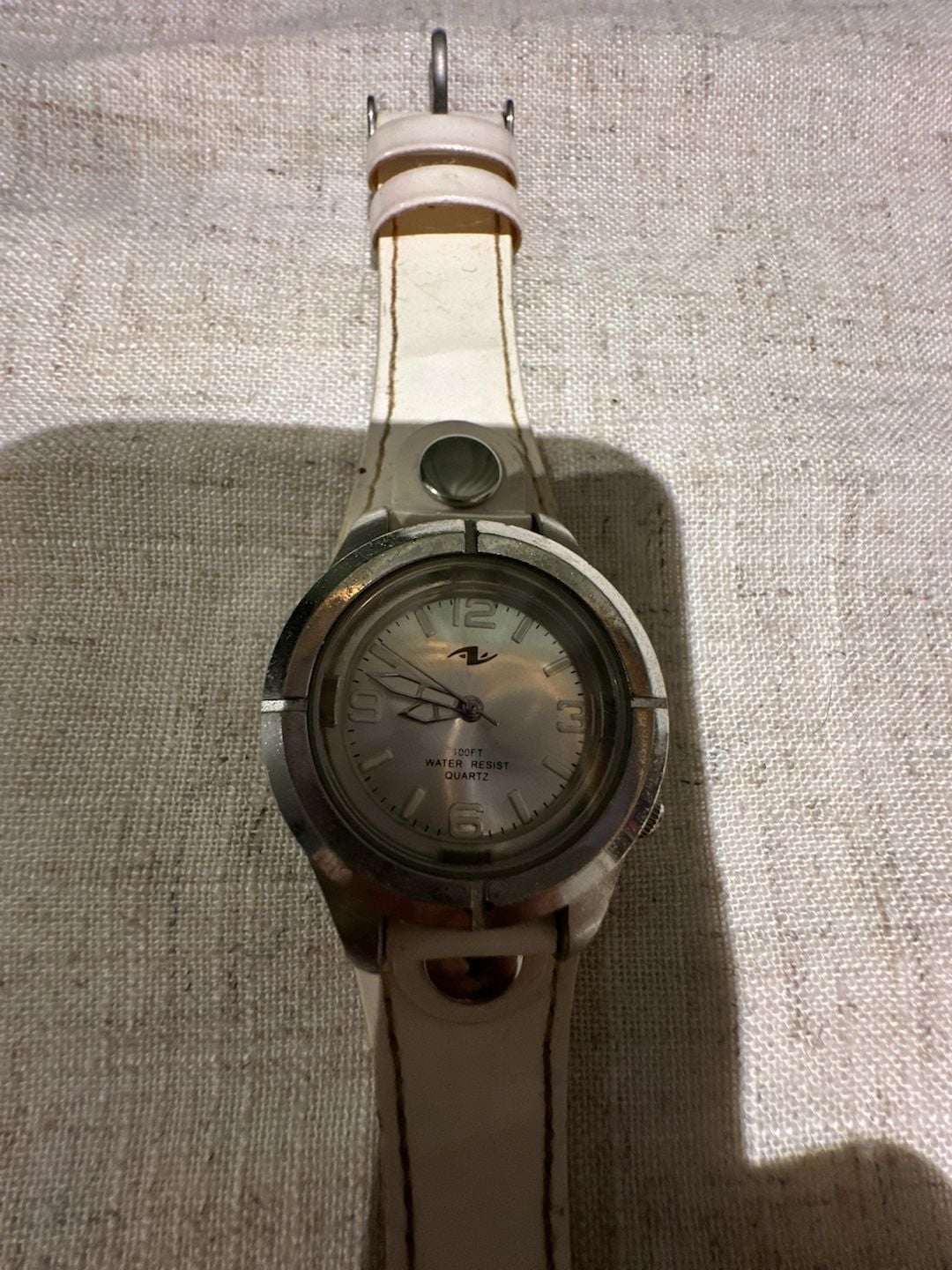 Athletic Works AW160BD Quartz Watch White Leather Band Silver Tone 3