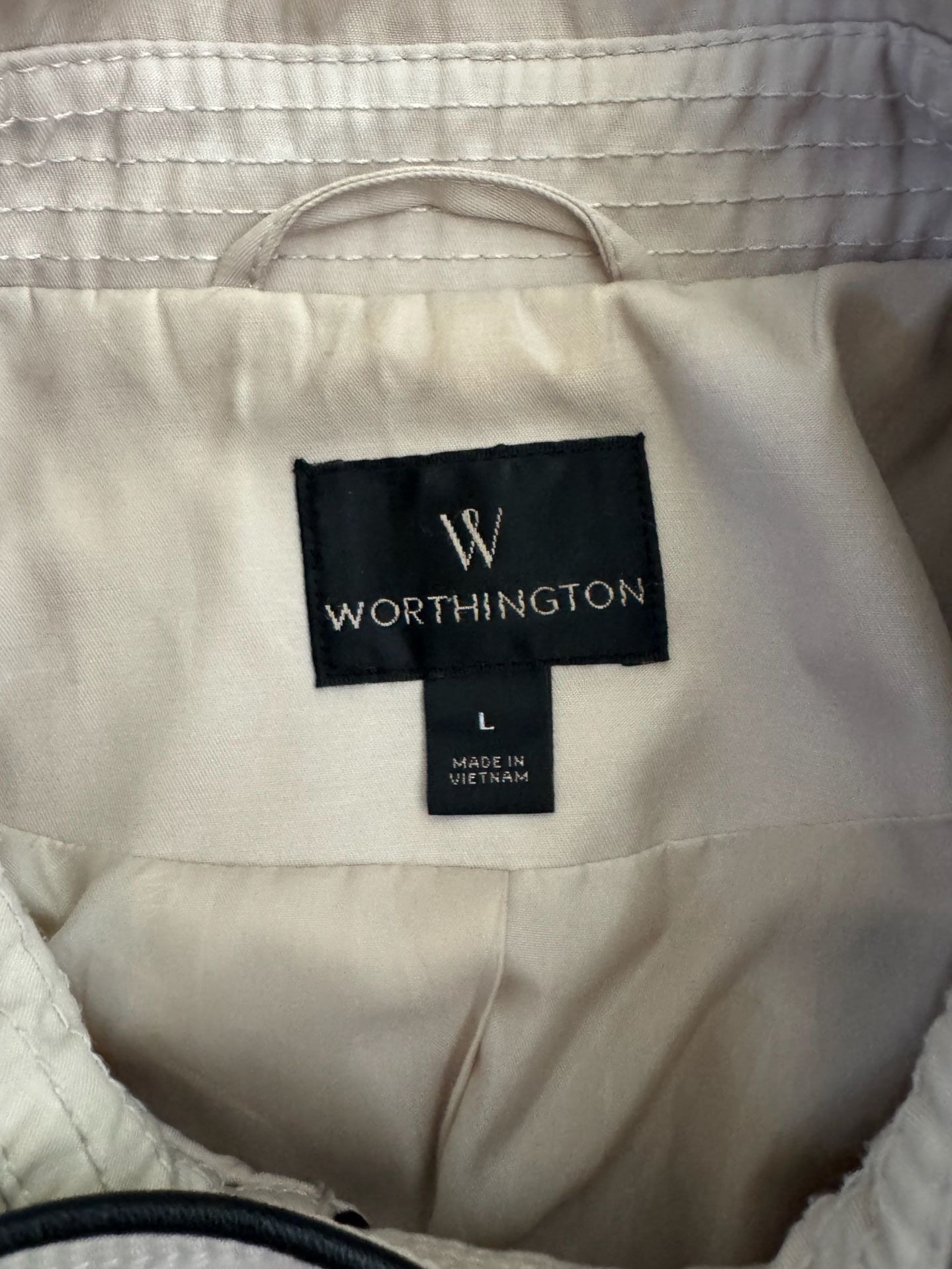 Worthington Trench Coat Size L Cream Black Piping Double Breasted Jacket 3