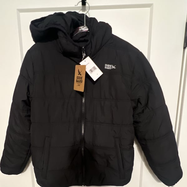 Eddie Bauer Puffer Jacket Size M Black Fleece Lined NWT