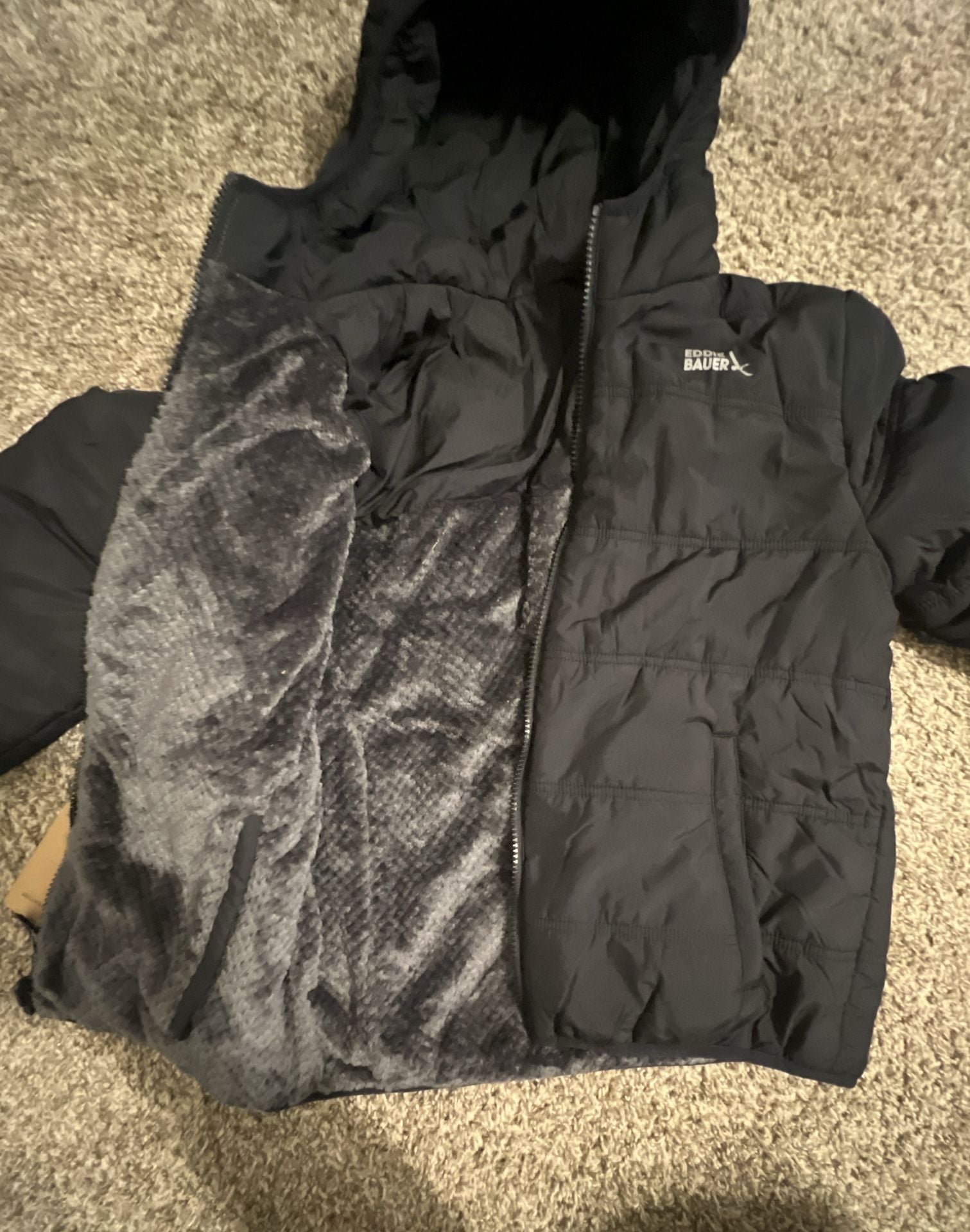 Eddie Bauer Puffer Jacket Size M Black Fleece Lined NWT 7