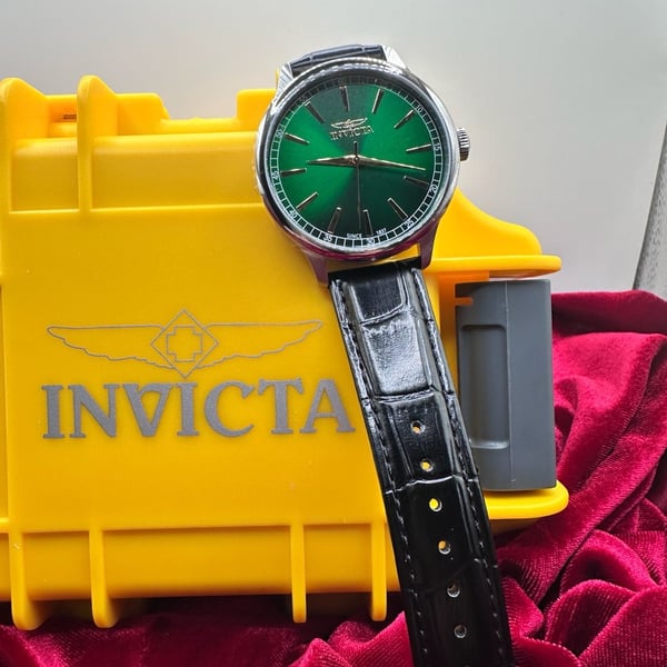 Brand New Green Face Invicta, leather/dress style watch