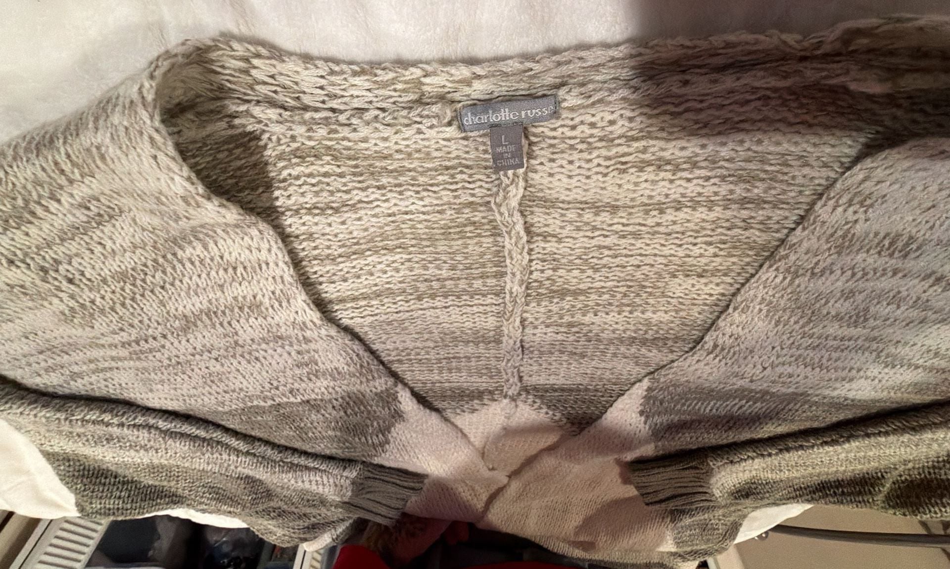 Charlotte Russe Sweater Size L Gray White Acrylic Knit Cardigan 3
