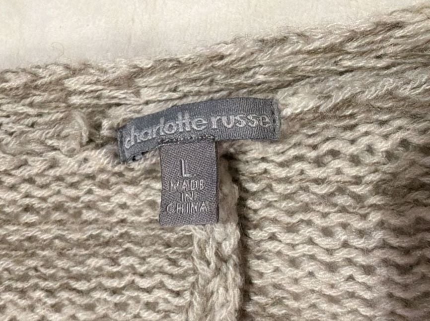 Charlotte Russe Sweater Size L Gray White Acrylic Knit Cardigan 4