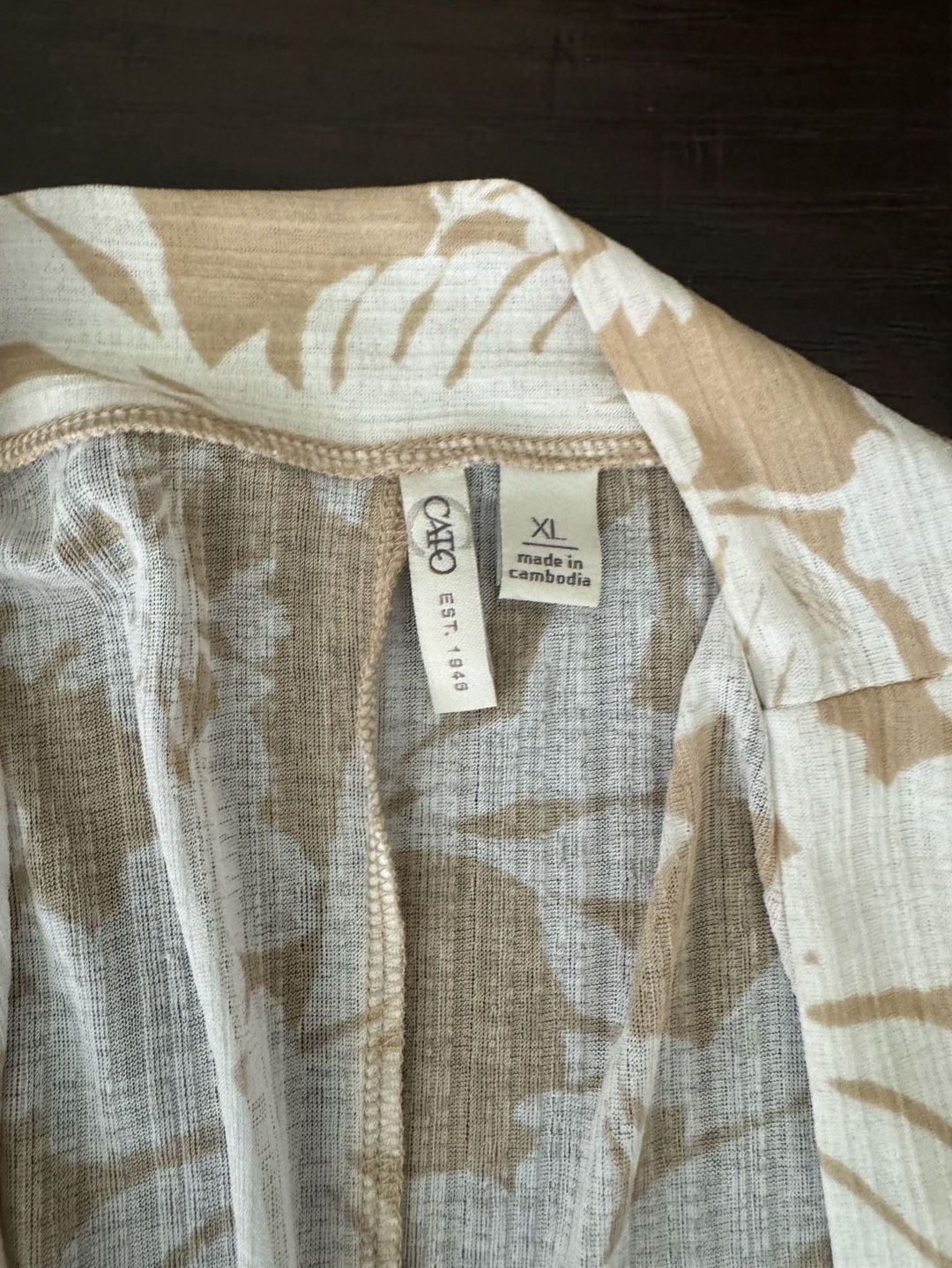 Cato Floral Kimono Size XL Beige White Tropical Leaf Tassels 2
